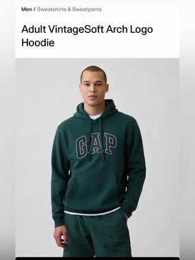 NWT GAP Unisex VintageSoft Arch Logo Hoodie — Hunter Green with White Size XXL